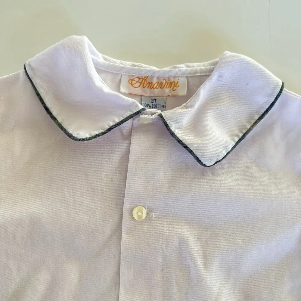 Anavini White Button Down Shirt Size 3T Blue Piping